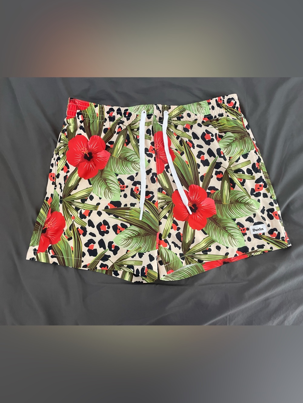 Duvin men’s swim shorts - Large - Leo floral print (tropical/hibiscus/leopard)
